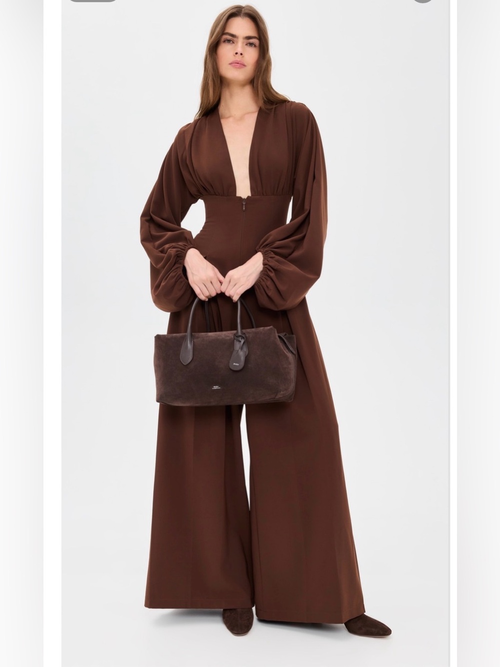 Andrea Iyamah Chocolate Brown Wide-Leg Jumpsuit NWT US 6